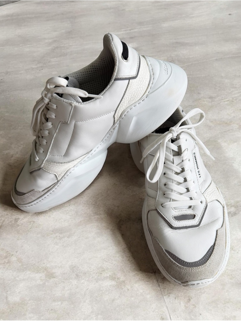 Les Hommes White and Gray Chunky Leather Sneakers Size 11